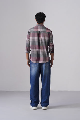 Maroon Textured Cotton Shirt – Regular Fit, Full Sleeves