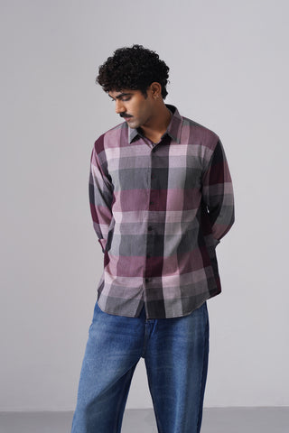 Maroon Textured Cotton Shirt – Regular Fit, Full Sleeves