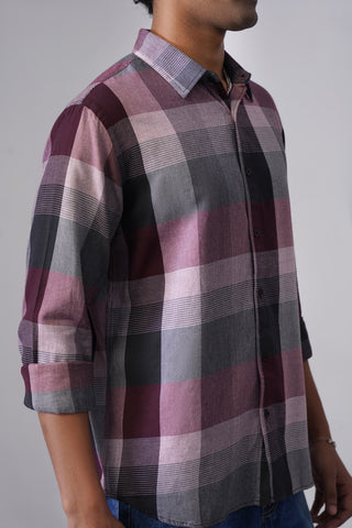 Maroon Textured Cotton Shirt – Regular Fit, Full Sleeves