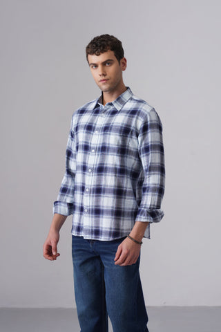 Blue Checkered Cotton Shirt – Regular Fit, Full Sleeves