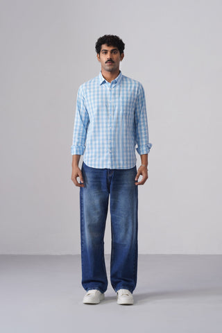 Blue Checkered Cotton Shirt – Regular Fit, Full Sleeves