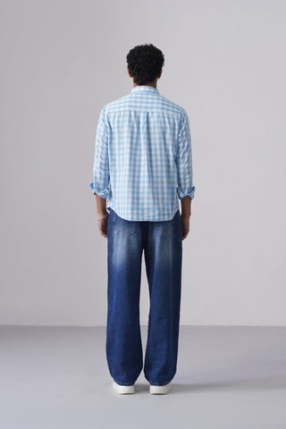 Blue Checkered Cotton Shirt – Regular Fit, Full Sleeves