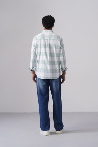 Light Blue Checkered Cotton Shirt – Regular Fit, Full Sleeves