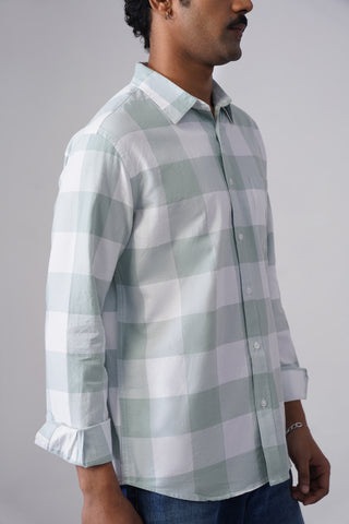 Light Blue Checkered Cotton Shirt – Regular Fit, Full Sleeves