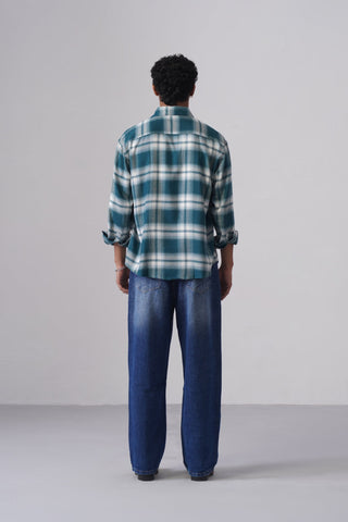 Green Checkered Cotton Shirt – Loose Fit, Full Sleeves