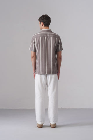 Grey Printed Organic Cotton Shirt – Regular Fit, Half Sleeves