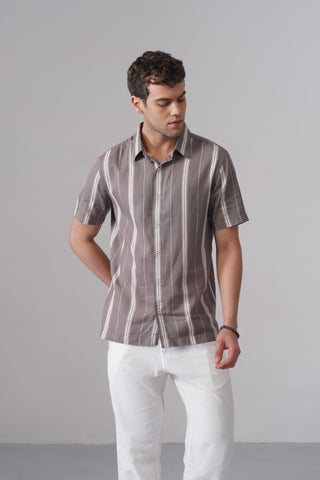 Grey Printed Organic Cotton Shirt – Regular Fit, Half Sleeves