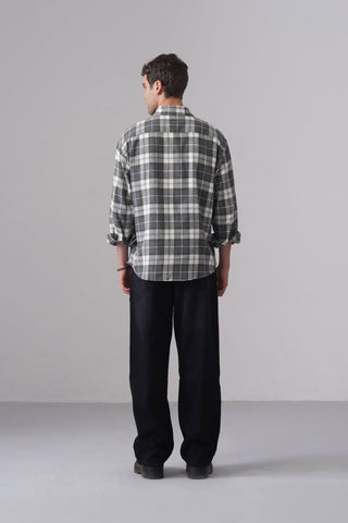 Grey Checkered Cotton Shirt – Loose Fit, Full Sleeves