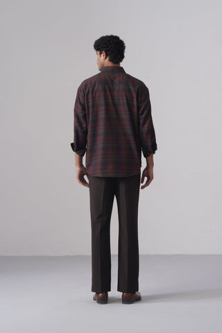 Maroon & Blue Checkered Cotton Shirt – Loose Fit, Full Sleeves