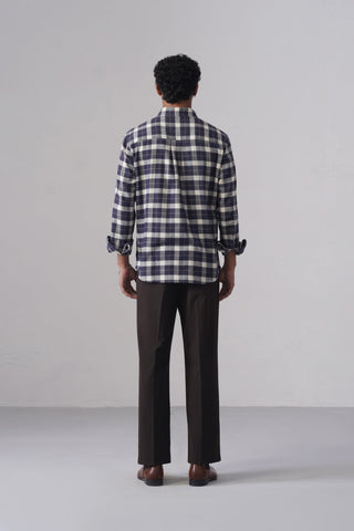 Navy Checkered Cotton Shirt – Regular Fit, Full Sleeves
