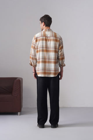 Mustard Checkered Cotton Shirt – Loose Fit, Full Sleeves