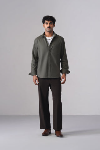 Olive Brushed Cotton Shirt – Regular Fit, Full Sleeves