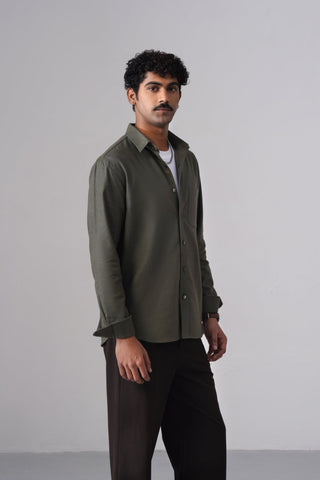 Olive Brushed Cotton Shirt – Regular Fit, Full Sleeves