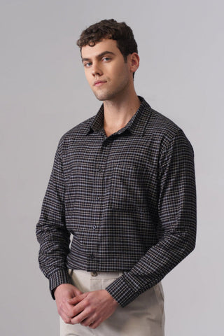 Black & White Brushed Organic Cotton Shirt – Regular Fit, Full Sleeves