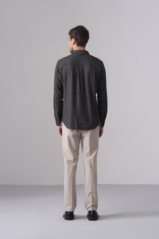 Black & White Brushed Organic Cotton Shirt – Regular Fit, Full Sleeves