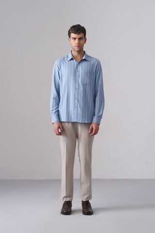 Light Blue Striped Brushed Cotton Shirt – Regular Fit
