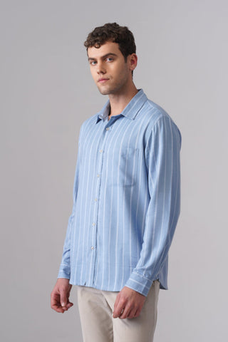 Light Blue Striped Brushed Cotton Shirt – Regular Fit