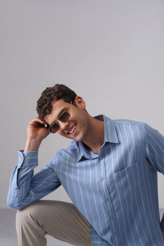 Light Blue Striped Brushed Cotton Shirt – Regular Fit