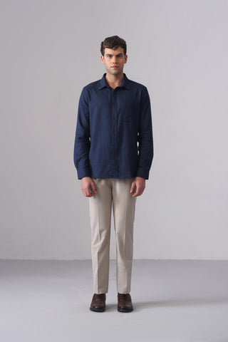 Navy Blue Oxford Organic Cotton Shirt – Regular Fit, Full Sleeves