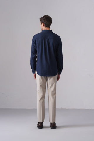 Navy Blue Oxford Organic Cotton Shirt – Regular Fit, Full Sleeves