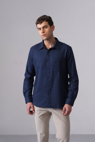 Blue Checked Cotton Shirt – Regular Fit, Full Sleeves