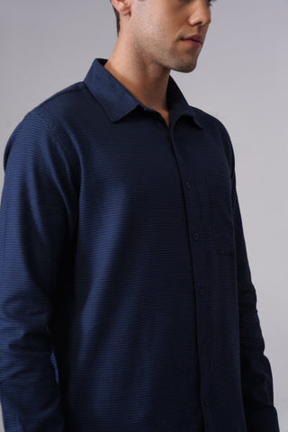 Navy Blue Oxford Organic Cotton Shirt – Regular Fit, Full Sleeves