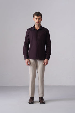 Wine Brushed Cotton Shirt – Regular Fit, Full Sleeves