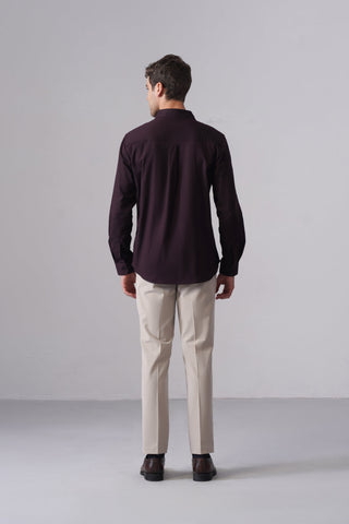Wine Brushed Cotton Shirt – Regular Fit, Full Sleeves