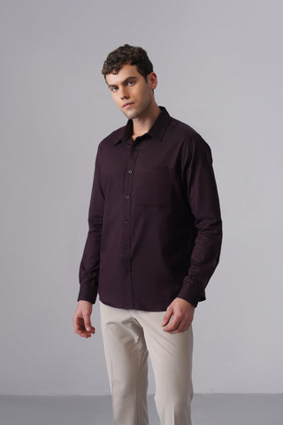 Wine Brushed Cotton Shirt – Regular Fit, Full Sleeves