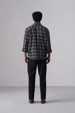 Black Checkered Brushed Cotton Shirt – Loose Fit, Full Sleeves