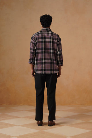 Purple Checkered Brushed Cotton Shacket – Loose Fit, Full Sleeves