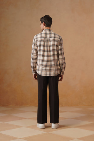 Beige Checked Cotton Shirt – Loose Fit, Full Sleeves