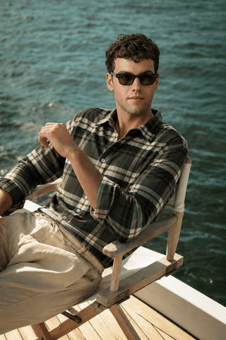 Green Checkered Brushed Cotton Shirt – Loose Fit, Full Sleeves