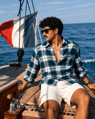 Green Checkered Cotton Shirt – Loose Fit, Full Sleeves