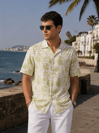 Green Printed Cotton Shirt – Regular Fit, Half Sleeves