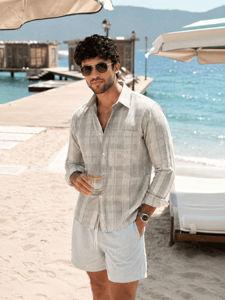 Grey Checked Cotton Shirt – Regular Fit, Full Sleeves