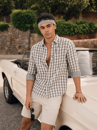Grey Checkered Cotton Shirt – Full Sleeve, Regular Fit
