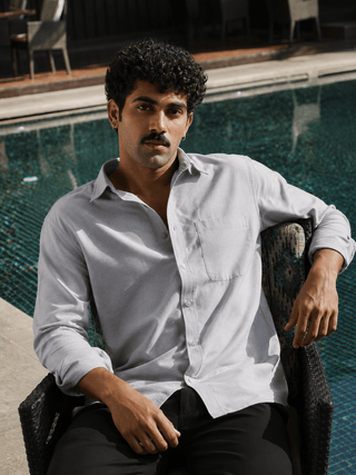 Grey Oxford Cotton Shirt – Regular Fit, Full Sleeves