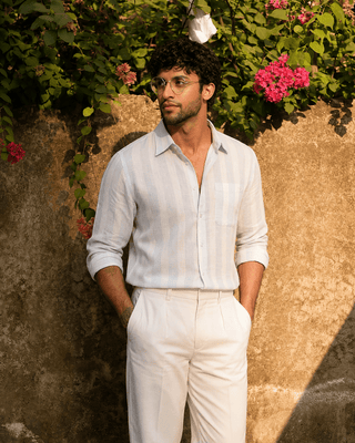 Light Blue Striped Cotton Shirt – Regular Fit, Full Sleeves