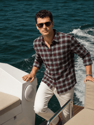 Maroon Checkered Brushed Cotton Shirt – Regular Fit, Full Sleeves