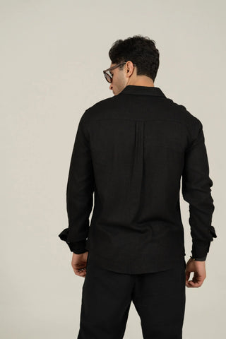 Minus One Men’s Black Linen Blend Shirt – Regular Fit Minus One