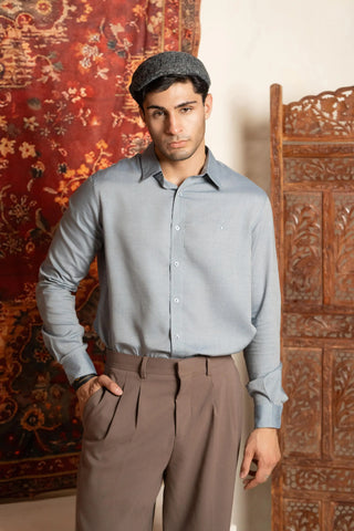 Minus One Men’s Blue Tencel Shirt – Regular Fit Minus One