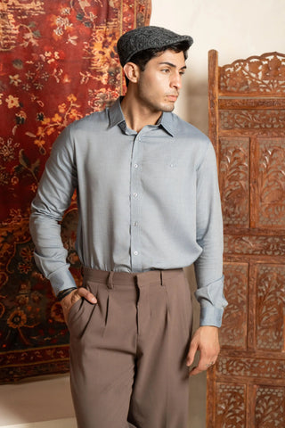 Minus One Men’s Blue Tencel Shirt – Regular Fit Minus One