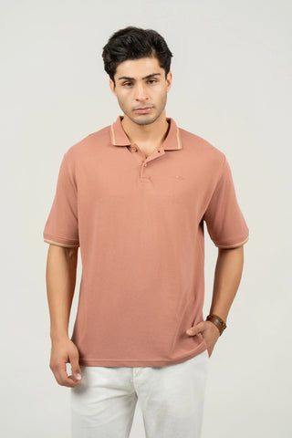 Minus One Men’s Burlwood Peach Bamboo Cotton Polo T-Shirt – Tipping Collar | Regular Fit Minus One