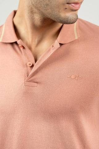 Minus One Men’s Burlwood Peach Bamboo Cotton Polo T-Shirt – Tipping Collar | Regular Fit Minus One