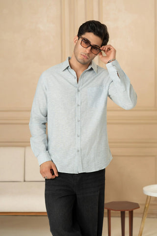 Minus One Men’s Light Blue Linen Blend Shirt – Regular Fit Minus One