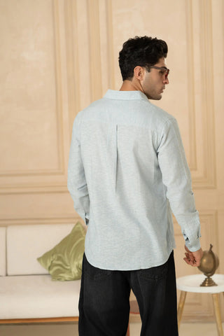 Minus One Men’s Light Blue Linen Blend Shirt – Regular Fit Minus One