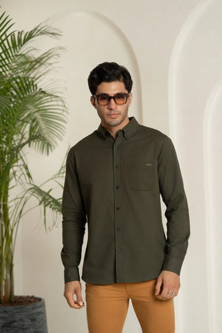 Minus One Men’s Organic Olive Oxford Cotton Shirt – Regular Fit Minus One