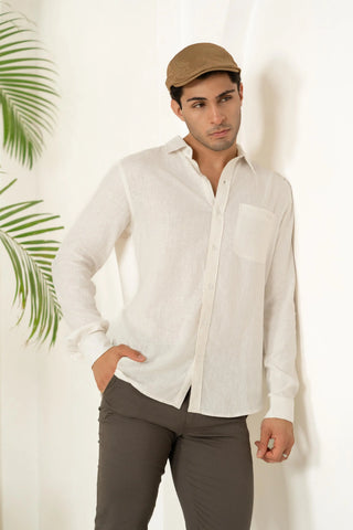 Minus One Men's White Linen Blend Shirt – Regular Fit Minus One