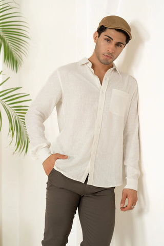 Minus One Men's White Linen Blend Shirt – Regular Fit Minus One